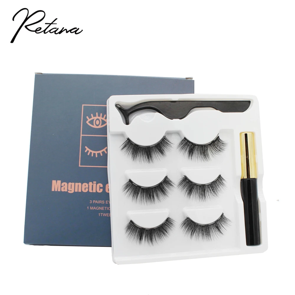 

3 Pairs Magnetic Eyelashs Set Magnet Liquid Eyeliner& Magnetic Lashes Set Waterproof Long Lasting Eyelash Extension Makeup suit