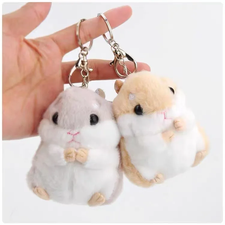 

Cute 10cm Hamster Keychain Plush Toy Stuffed Hamster Fake Rabbit Fur Pompom Fluffy Trinkets Handbag Pendant Keyring for Girl Kid