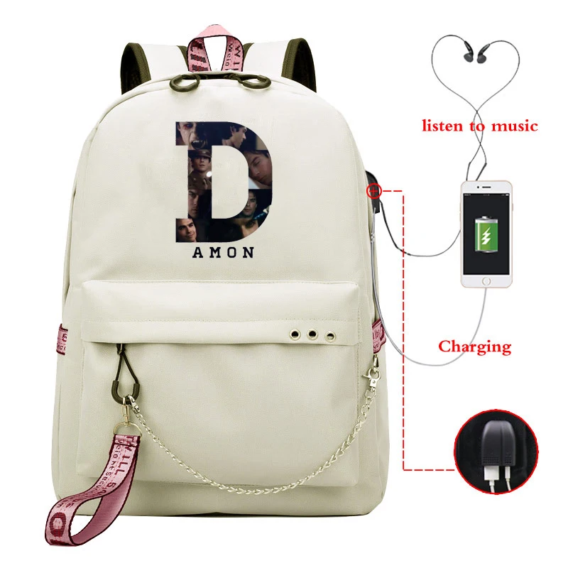 

The Vampire Diaries School Bags Girls Teenagers USB Charging Backpacks Teen Student Book Bag Casual Big College Schoobag