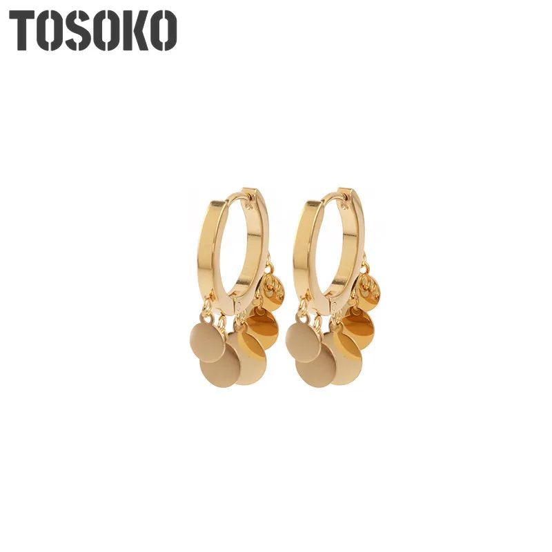 

TOSOKO Stainless Steel Jewelry Tassel Disc Earrings Women's Fashion Earrings BSF250