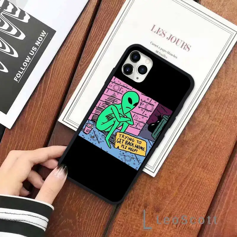 

Aesthetics Cartoon alien space Phone Case for iPhone 11 12 pro XS MAX 8 7 6 6S Plus X 5S SE 2020 XR Soft silicone
