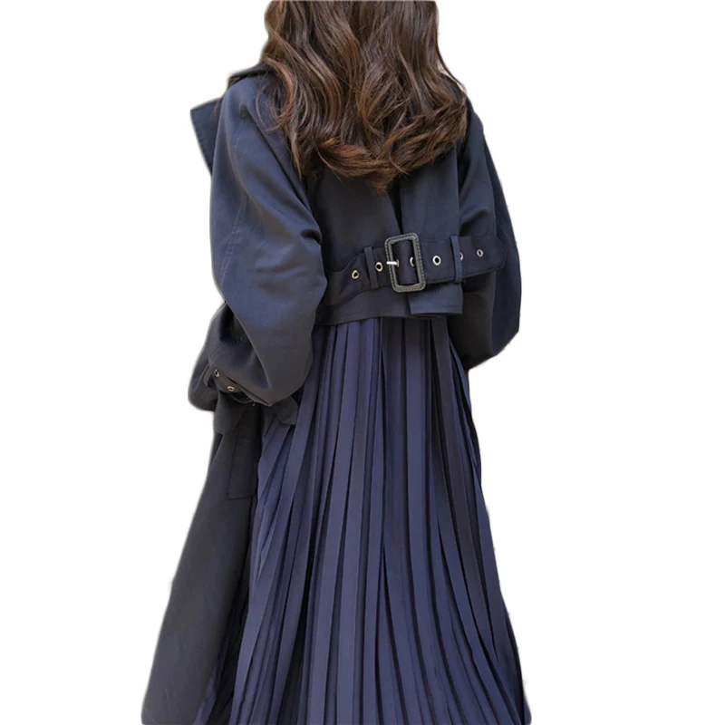 

Women Trench Coat Long 2019 Fashion Pleated Chiffon Splice Coats Female Spring Elegant Outwear Loose Large Size Trench Coat Thin