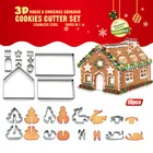18 шт., форма из нержавеющей стали, Рождественский пряничный домик, кухонные принадлежности, 3D резак для печенья, набор, сделай сам, украшение для выпечки, инструменты для моделирования печенья