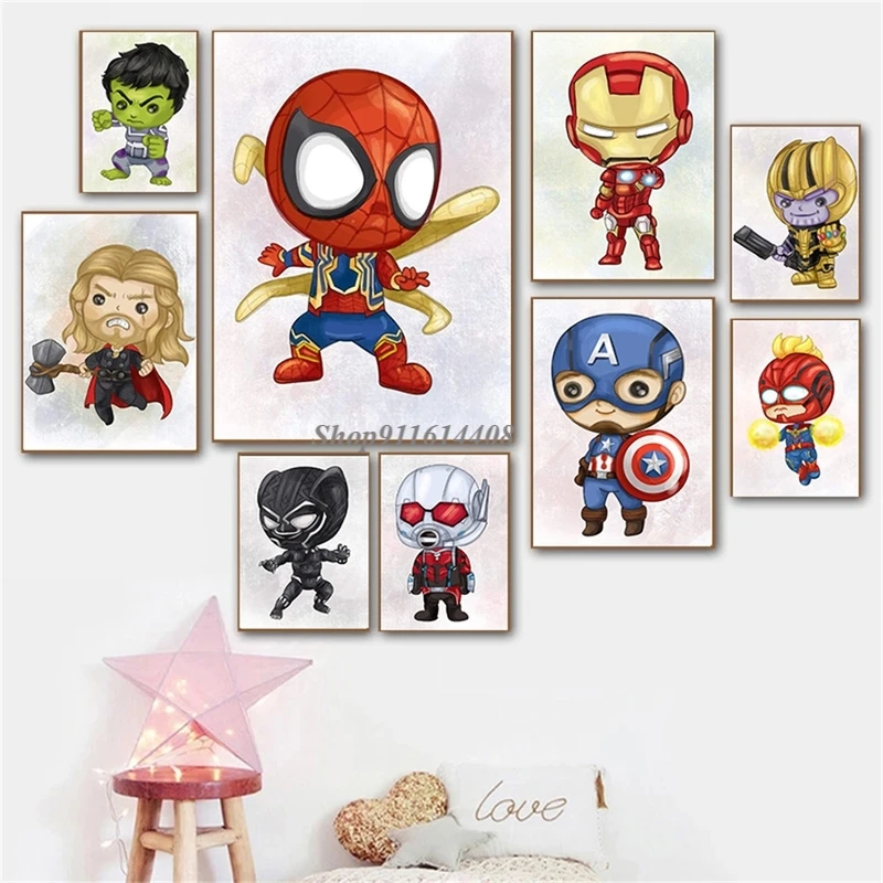

Живопись на холсте, мультфильмы Marvel мстители супергерой Железный человек Капитан Америка плакат принты Настенная картина гостиная домашни...