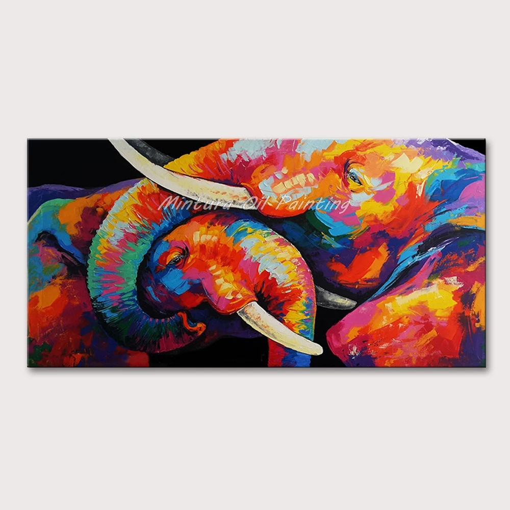 

Mintura Wall Picture for Living Room Hand Painted Acrylic Canvas Art Two Elephants at Play Animal Poster Oil Paintings No Framed