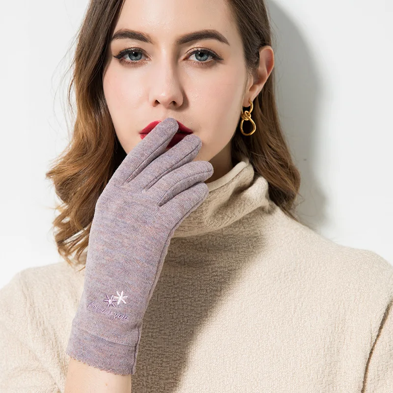 

Fashion Women Autumn Winter Plush Inside Warm Sports Fitness Touch Screen Cycling Mittens Female Wool Knit Cashmere Gloves