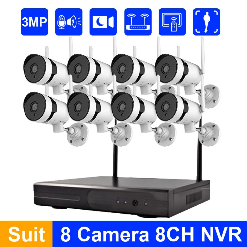 

Беспроводная система видеонаблюдения, 3 Мп, Wi-Fi, система «Панорама и наклон», 8-канальный сетевой видеорегистратор, уличная камера с функцией...