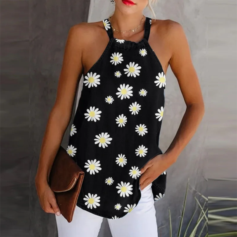 

2021 New Hot Selling Women's Sexy Loose Print Vest Suspender T-shirt Women's Summer