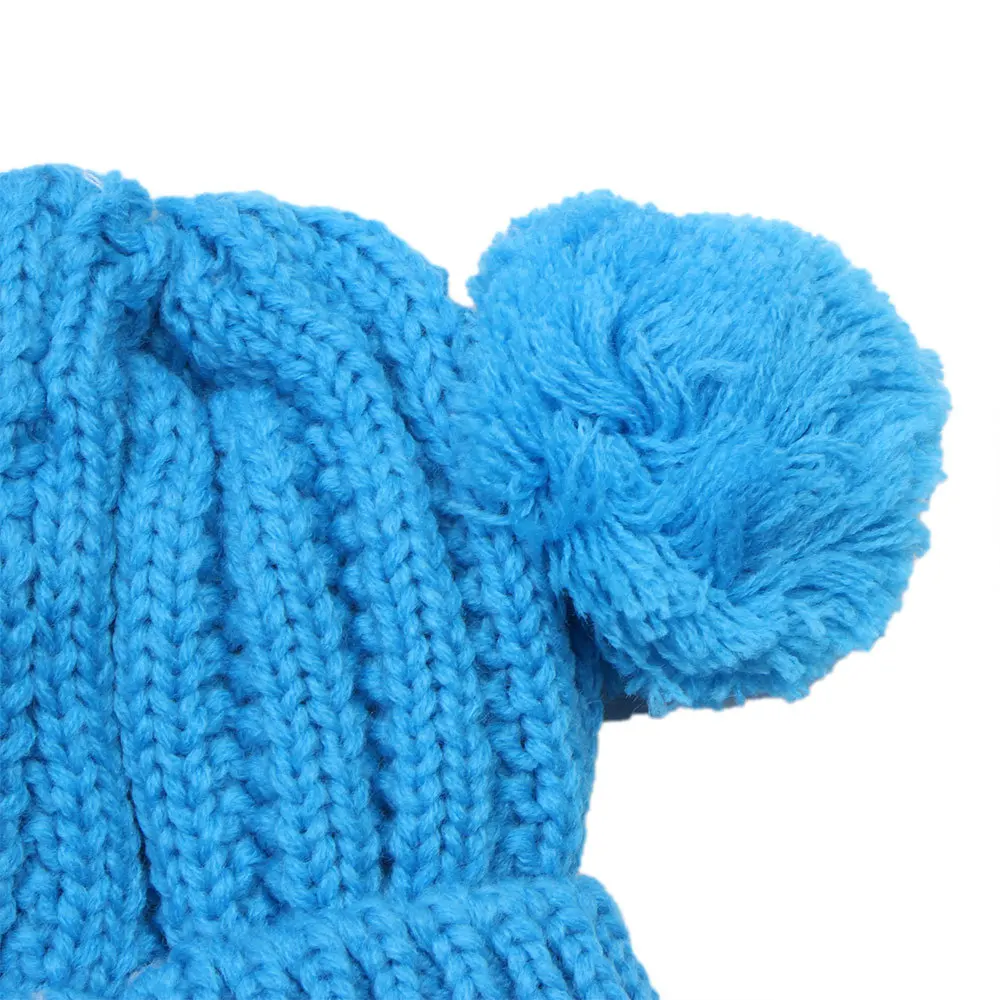 Детская вышивка мультяшного кота Beanie Зимняя Толстая вязаная теплая мягкая шапка с двойным помпоном для мальчиков и девочек, Кепка с ушами, шапочка для малышей