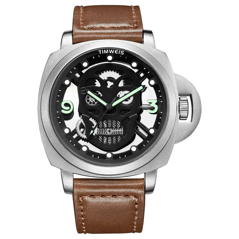 Модные мужские часы с большим циферблатом полые водонепроницаемые черепом