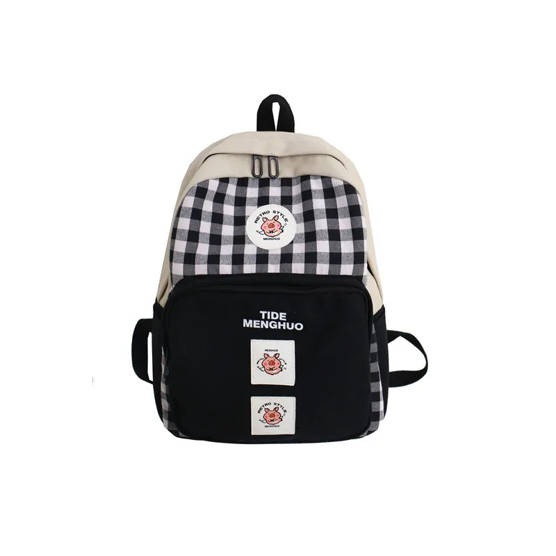 

Retro lattice decorative labeling literary sweet girl student schoolbag wild color matching college style backpack