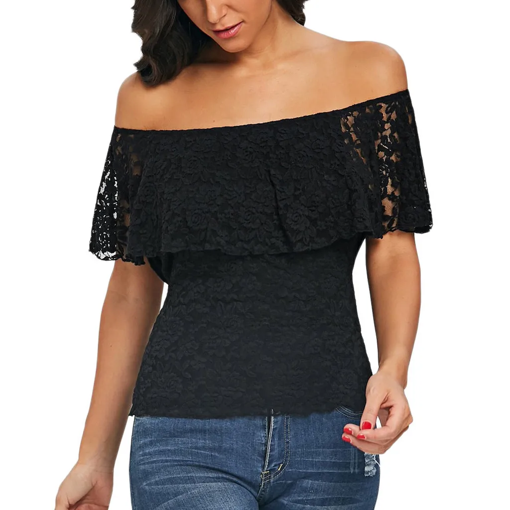 

Кружевные блузки с вырезом лодочкой и открытой спиной, Женская бандажная Блузка с открытыми плечами, многослойные топы, женские сексуальны...