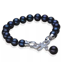 meibapj black bracelet natural freshwater pearl bangle jewelry for momen fashion charm bow zircon accessories ladys gift
