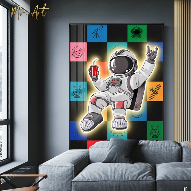

Modern Astronaut Hamburger Drinks Wall Art Canvas Painting Nursery Poster Print Nordic Pictures for Kids Room Decor Wall Posters
