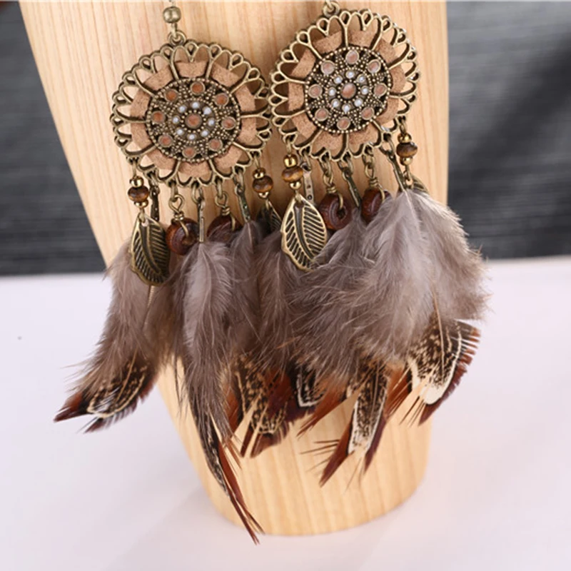 Новый Стиль Ловца снов Винтаж Большой Полый Металл Цветок и Лист Богемия Серьги