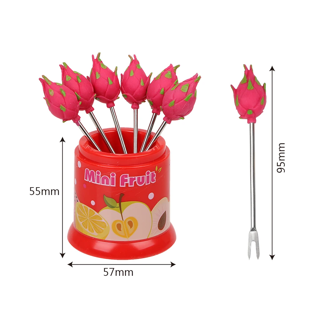 

6Pcs/Set Stainless Steel Snack Cake Dessert Food Fork Fruit Pattern Fruit Fork Sign with Holder Creative Party Decoration
