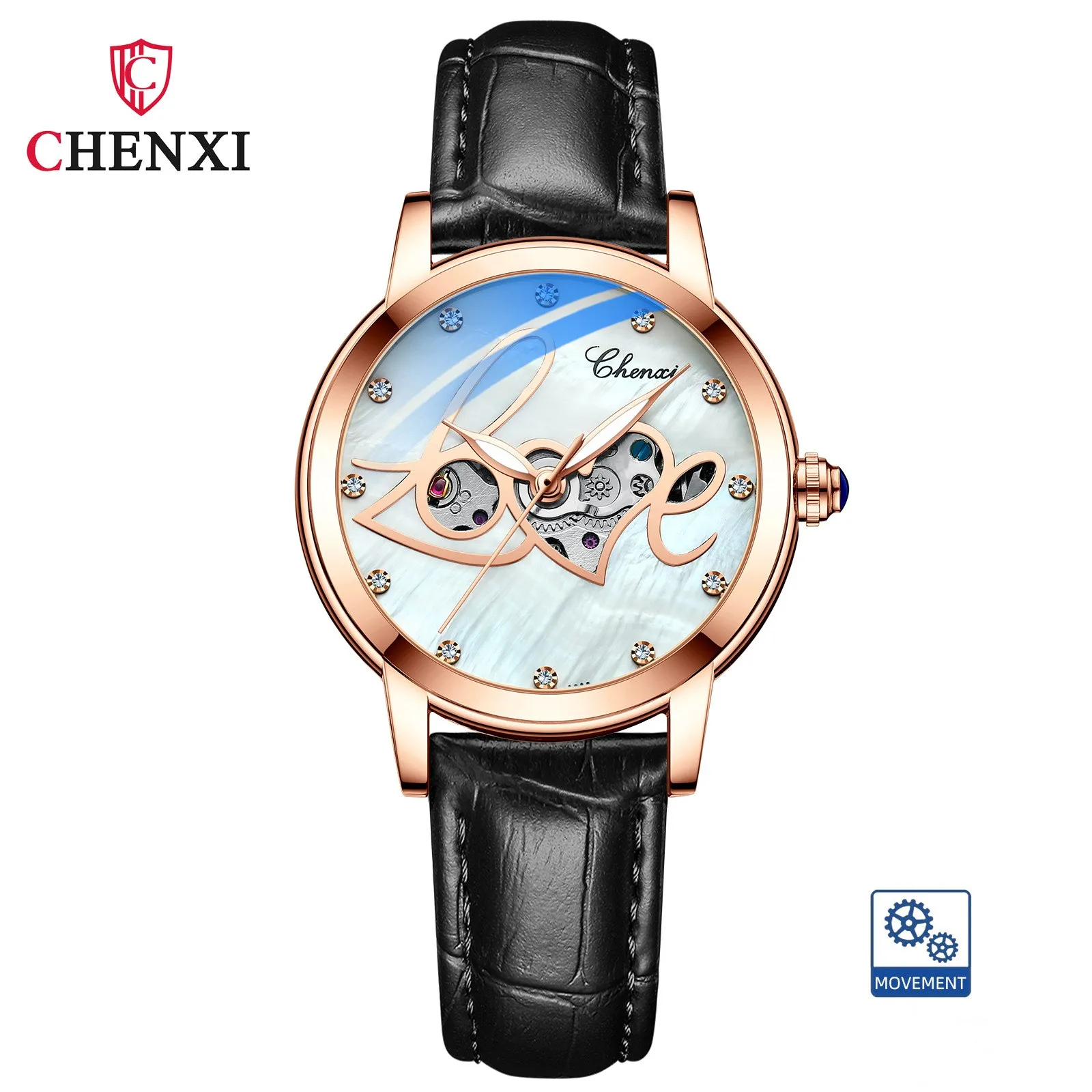 

Новые женские механические часы CHENXI 2021, роскошные брендовые автоматические часы с кожаным ремешком в форме сердца, женские часы