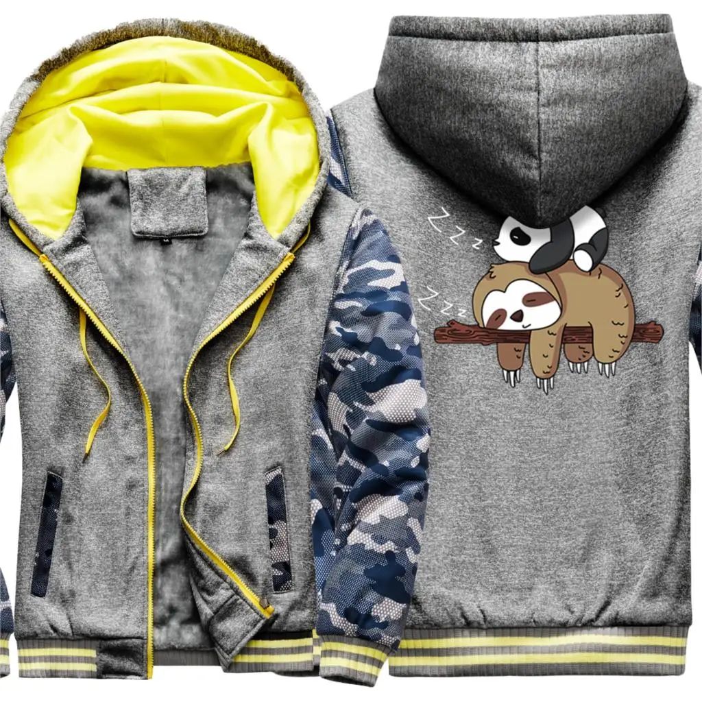 

Мужская камуфляжная куртка с принтом Ленивец и обезьян, утепленная куртка реглан в стиле хип-хоп, мужские свитшоты, модные спортивные костю...