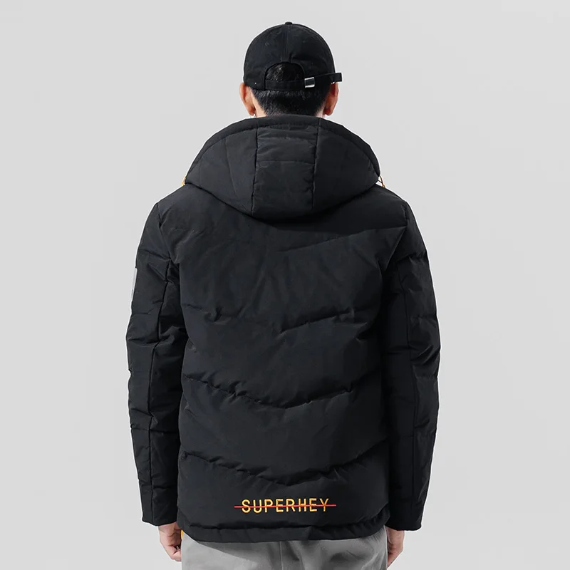 Covrlge Trendy Hooded Men's White Duck Down Jacket Stand Collar Embroidered Down Jacket Men Winter Warm Causal Coat US MWY034