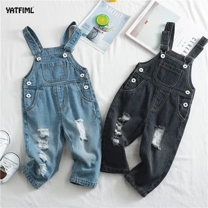 YATFIML одежда для маленьких мальчиков, осенние детские комбинезоны, детские брюки, хлопковые однотонные джинсовые брюки с узором, брюки, рваный джемпер