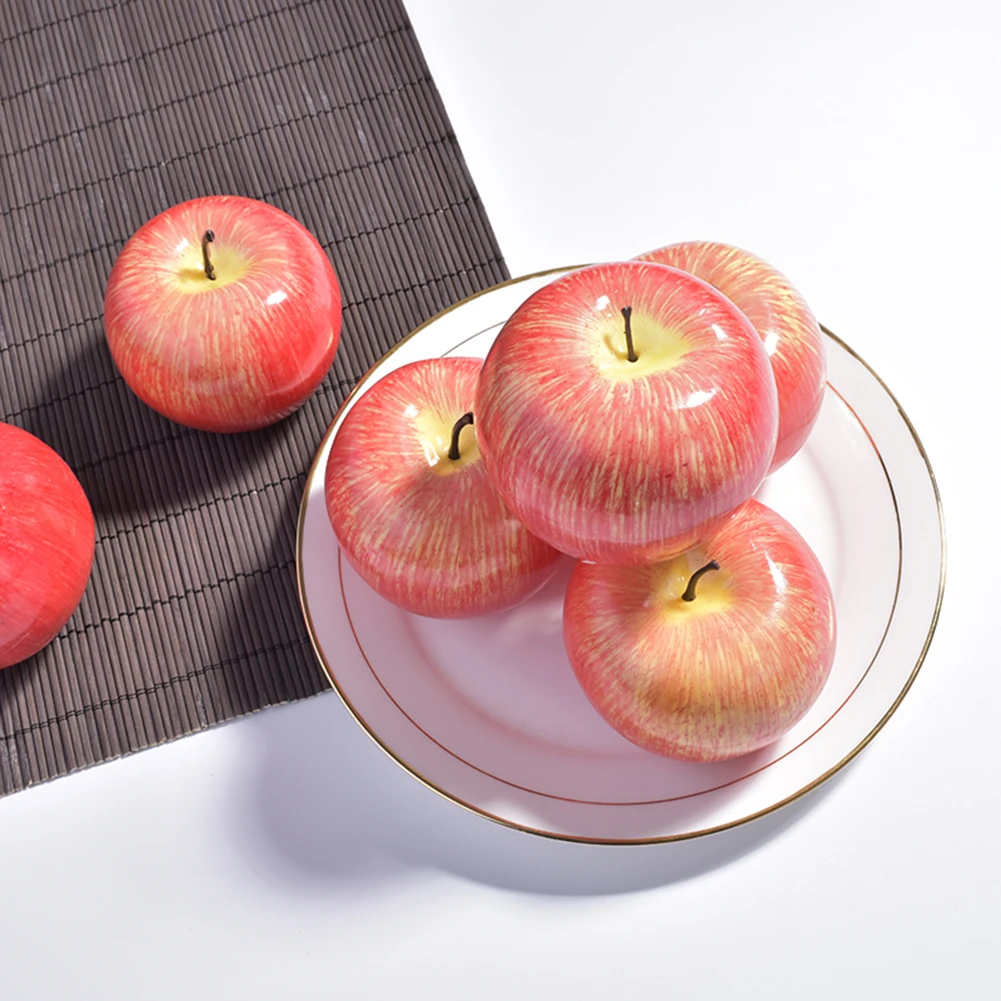 

6 X Pack Red Simulation Apple Fruit Shooting Prop Model Kitchen Cabinet Decoration