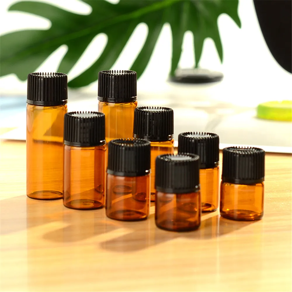 

100pcs 1ml/2ml/3ml/5ml Brown Glass Bottle with Caps Essential Oil Bottle Sample Bottle Laboratory Sampling Bottle Tube