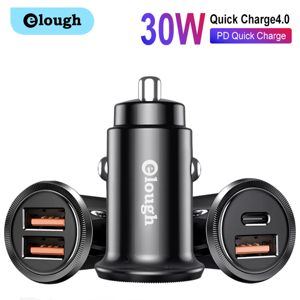 

Elough 30W Quick Charge 4.0 3.0 Car Charger for iPhone Samsung Xiaomi Huawei cigarette lighter Daul USB Type C Car Phone Charger