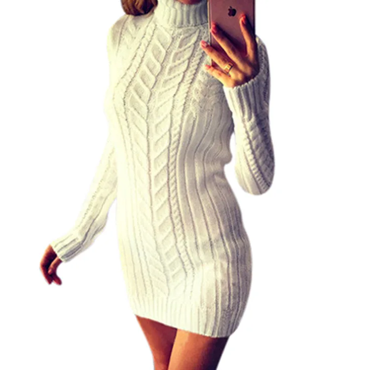 

elegant winter xl autumn sheath solid turtleneck long sleeve woman sweater office lady knit long female sweater