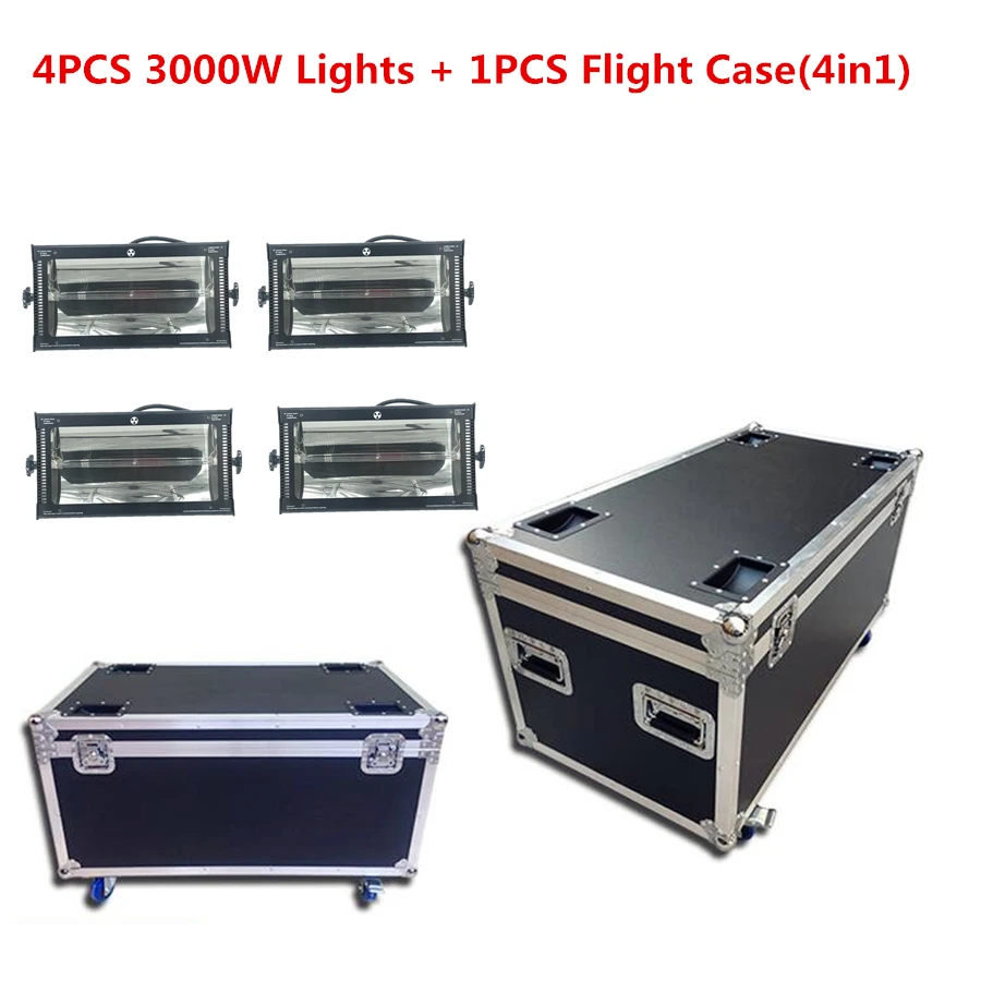 

4PCS 3000W Lights + 1PCS Flight Case 3000W Atomic Strobe Light DMX strobe flash light Professional DJ Disco Party Stage Lighting