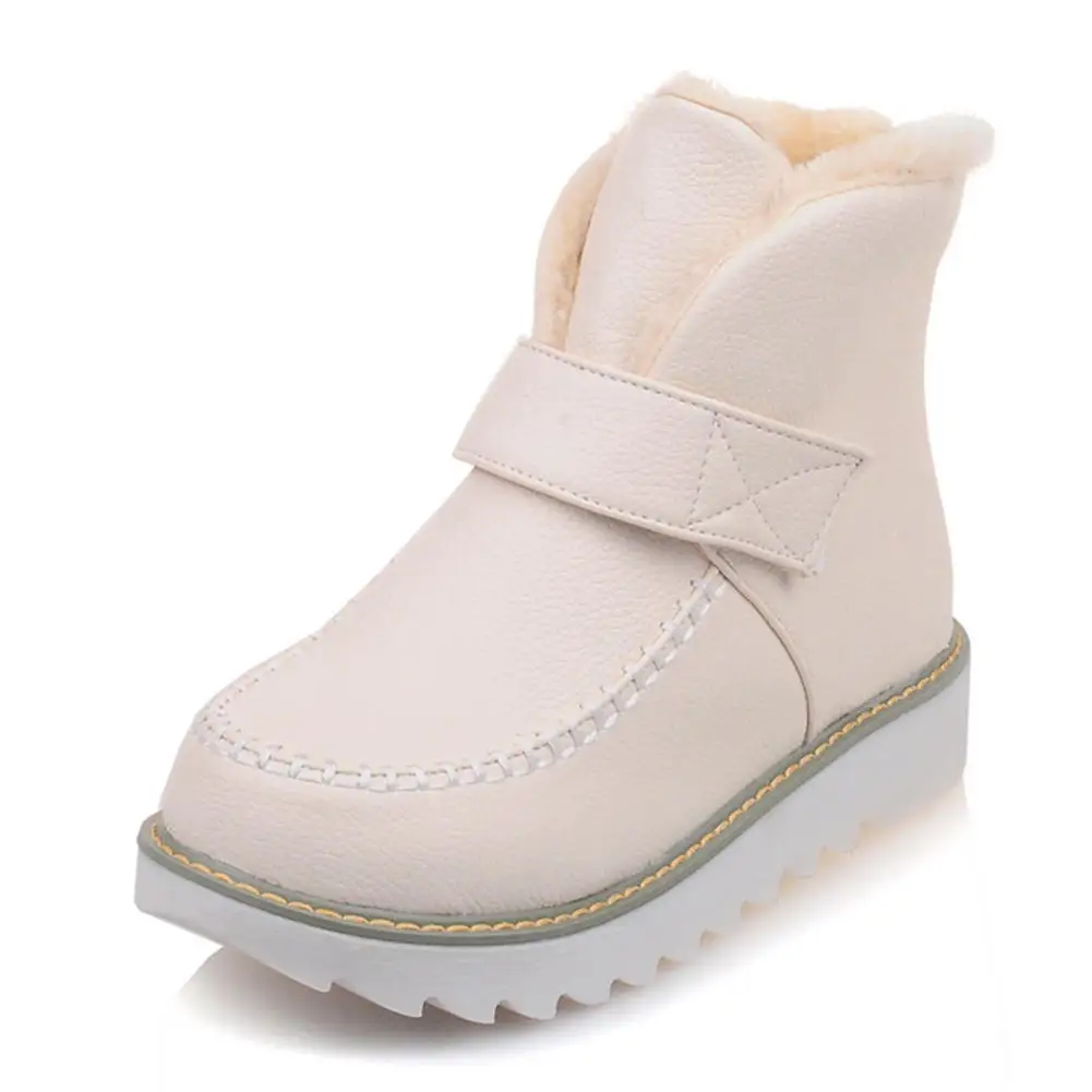 beige style 3 BONJOMARISA,, размеры 34-43, женские зимние Нескользящие ботильоны г. Женские теплые плюшевые ботинки на платформе повседневная женская обувь на танкетке - Цвет: beige style 3