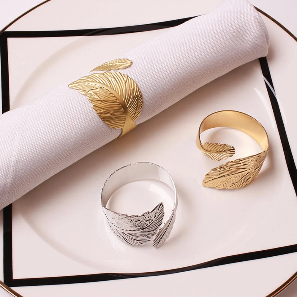 

6 Pcs Hotel Metal Leaf Napkin Buckle Golden Napkin Ring Feather Napkin Ring Towel Ring Party Festivals Dinner Table Decoration