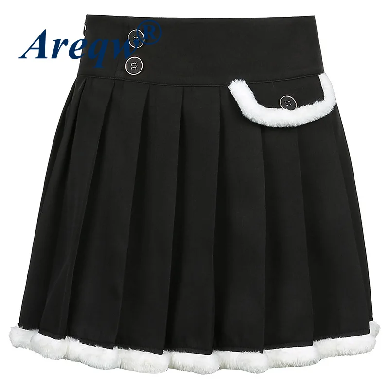 

Pleated Skirt Female 2021 New Female Skirt Hairy Edge Stitching High Waist Skirt Female All-match Casual Short Skirt