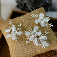 niushuya 3pcs high grade handmade rhinestone brides hairpins hair sticks wedding hair accessory