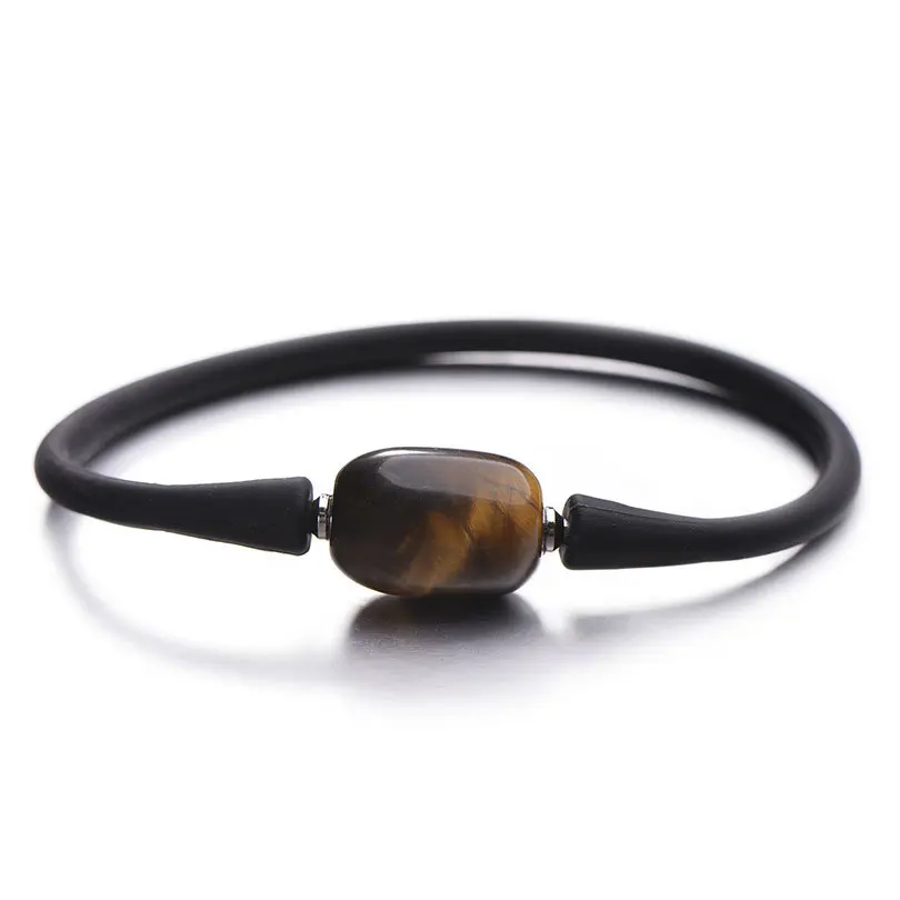 black tiger eye 02 Pipitree простой силикон Унисекс Браслет 14 мм Инь Ян очаровательные каменные бусины браслеты для женщин мужчин пара ювелирных изделий Pulsera mujer - Окраска металла: black tiger eye 02