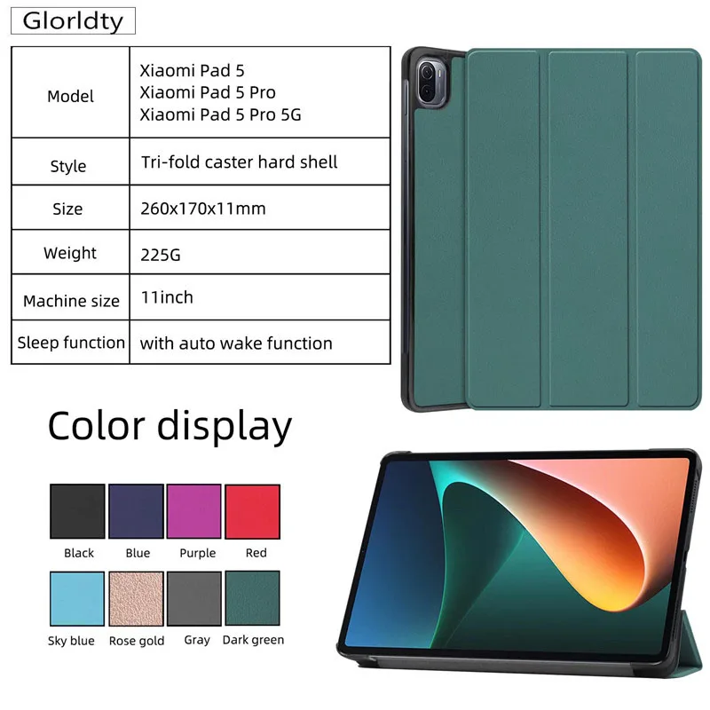 

Funda For Xiaomi Pad 5 Case 11 inch Ultra Thin Tri-fold Stand Smart Cover For Xiaomi Pad 5 Pro Case With Auto Wake up / Sleep