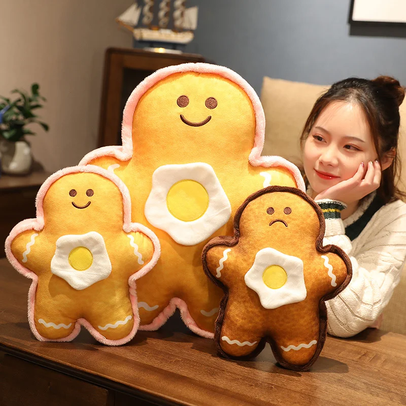

30/40/50cm Standing Fried Egg Gingerbread Doll Emotional Strawberry Chocolate Cookie Plushies Cartoon Nap Pillow Decor For Sofa