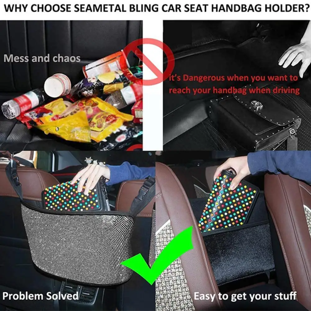 

Diamond Car Handbag Holder Organizer Documents Storage Purse Back Phone Bag Between Pouch Barrier P U7c8