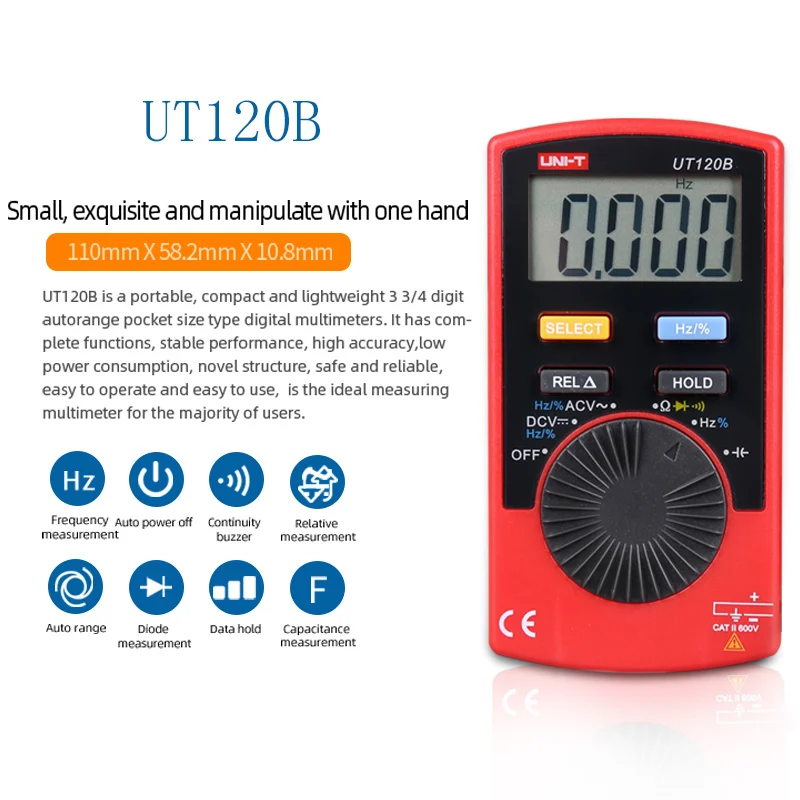 UT120B Цифровой мультиметр UT120A/UT120B/UT120C карманный размер автоматическое отключение Авто диапазон 4000 дисплей для DIYers и инженеров - Цвет: UT120B
