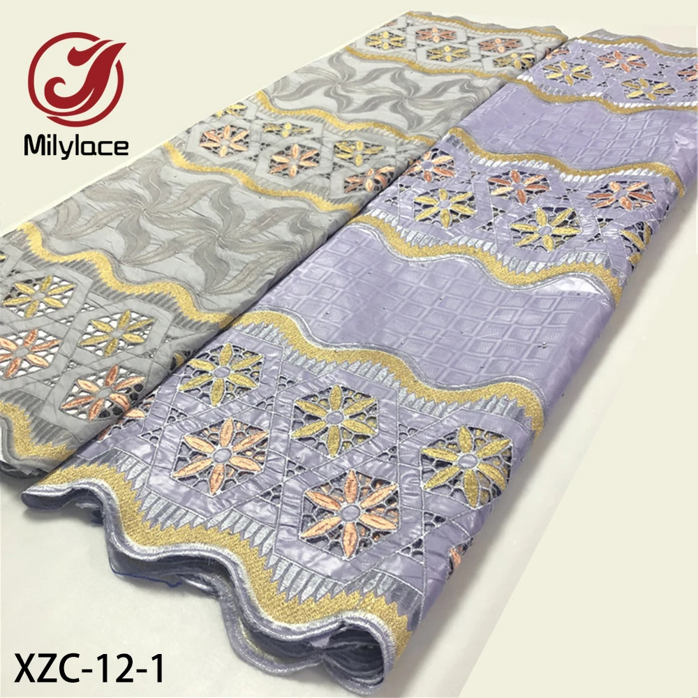 

2.5 Y 100% Cotton Swiss Lace Fabric +2.5 Y Bazin Brocade Embroidery African Lace Popular Fabric for Dress XZC-12