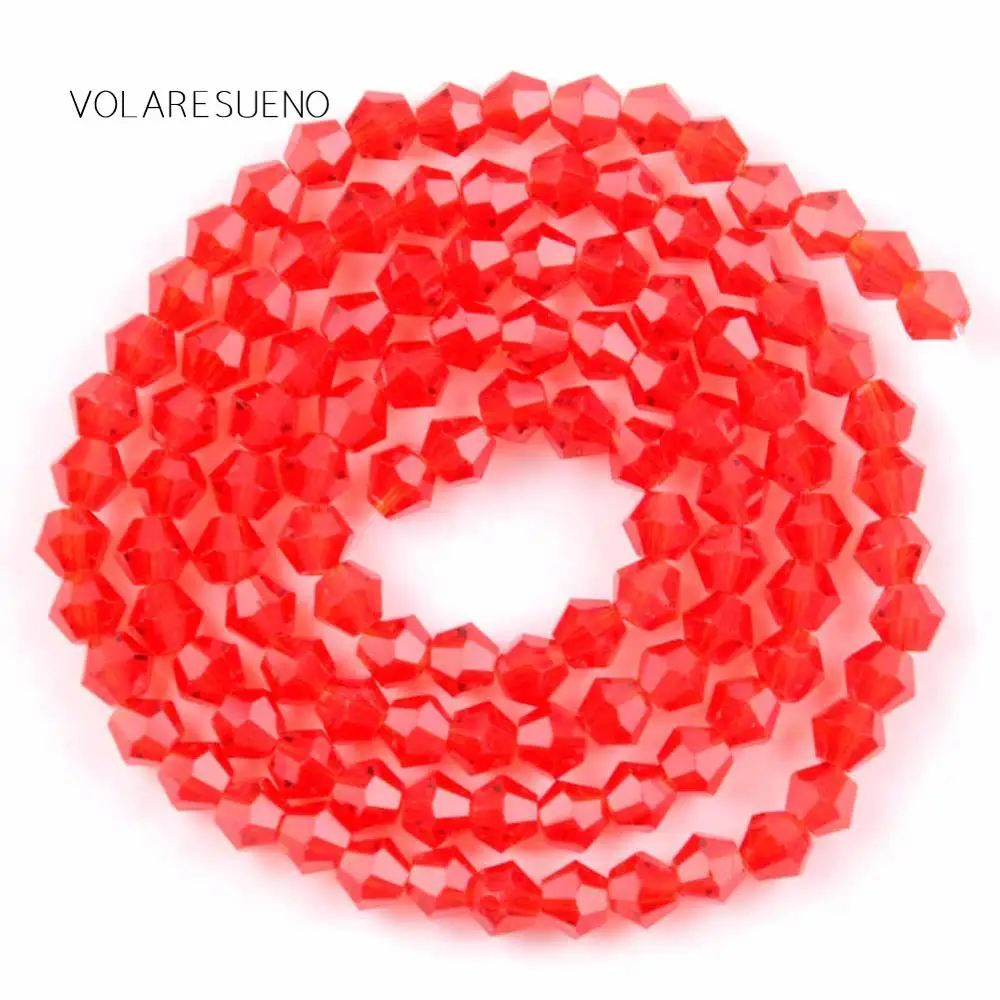 Граненые красные двухконусные бусины из хрустального стекла незакрепленные 15