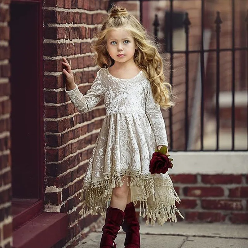1-6 Toddler Infant Baby Girl's Solid Dresses Long Sleeve A Line Tassel Fashion Kids Little Girls Dress for Spring Autumn 2019 | Детская