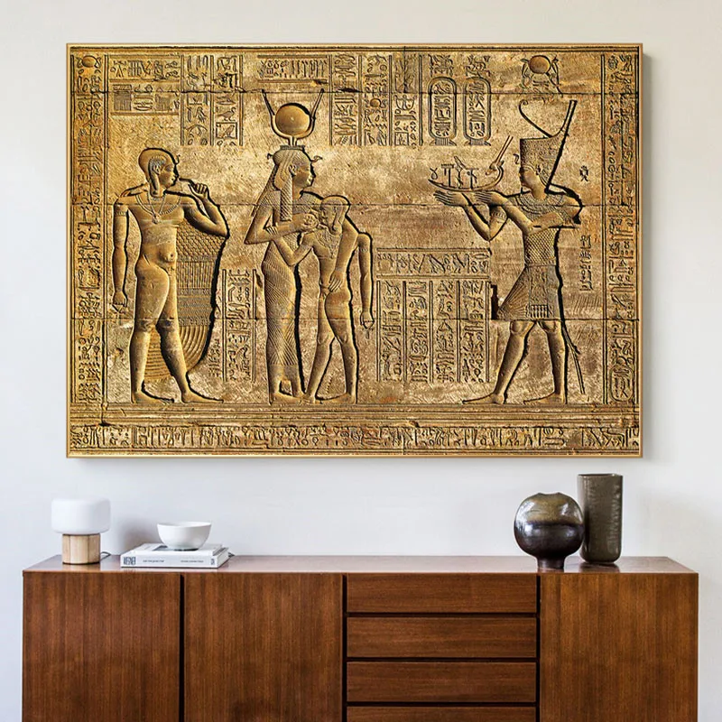 

Egyptian Hieroglyphs Fresco Canvas Painting Queen Hatshepsut Temple Stone Carving Pharaoh Poster Ancient Egypt Wall Mural Print