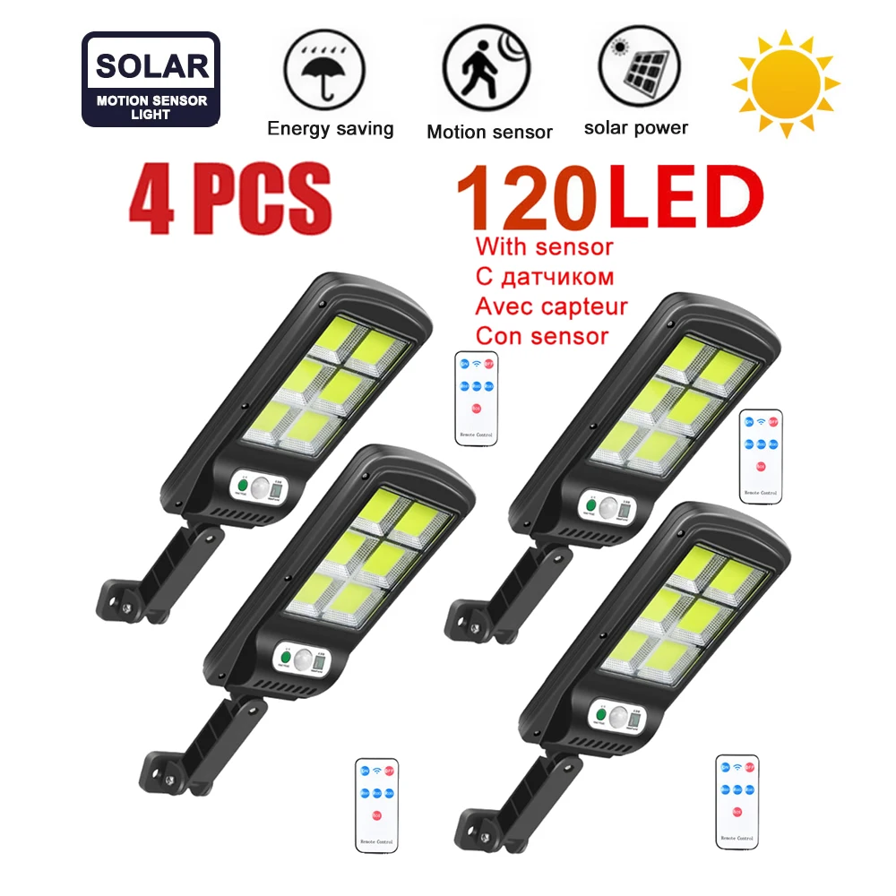 

Уличный светодиодный светильник на солнечной батарее, 4 шт., продолговатый настенный светильник с пассивным ИК датчиком движения, водонепро...
