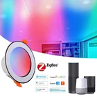Светодиодный круглый потолочный светильник Zigbee, регулируемая яркая лампа с RGB подсветкой, 10 Вт, с голосовым управлением, умная жизнь