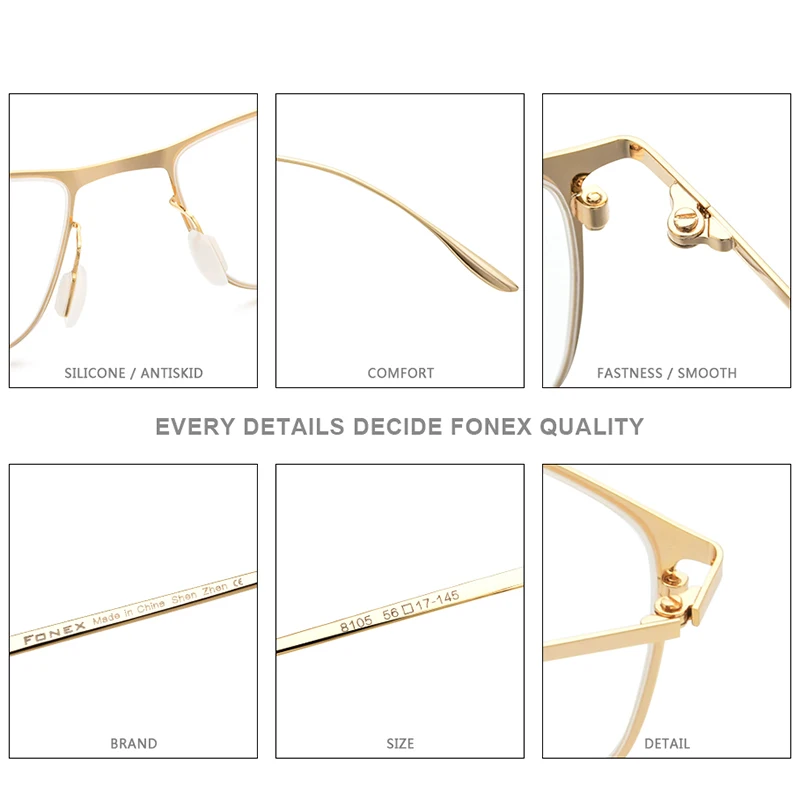FONEX 8105 Men's Square Myopia Prescription Eyeglasses Frames - Full Optical Titanium Alloy Korean Eyewear image 4