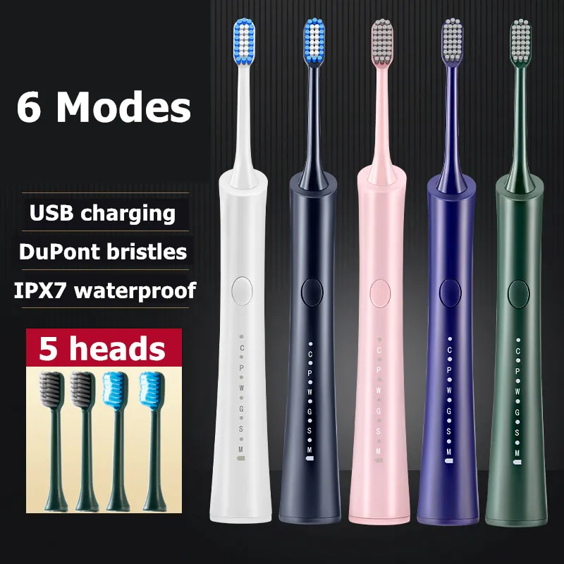 

Sonic Electric Toothbrushes for Adults Smart Timer Rechargeable Whitening Toothbrush IPX7 Waterproof 5 Brush Head