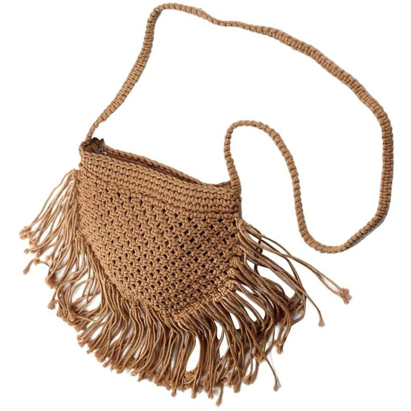 Ручная работа сумка через плечо Ретро стиль с кисточками соломенная хлопковая