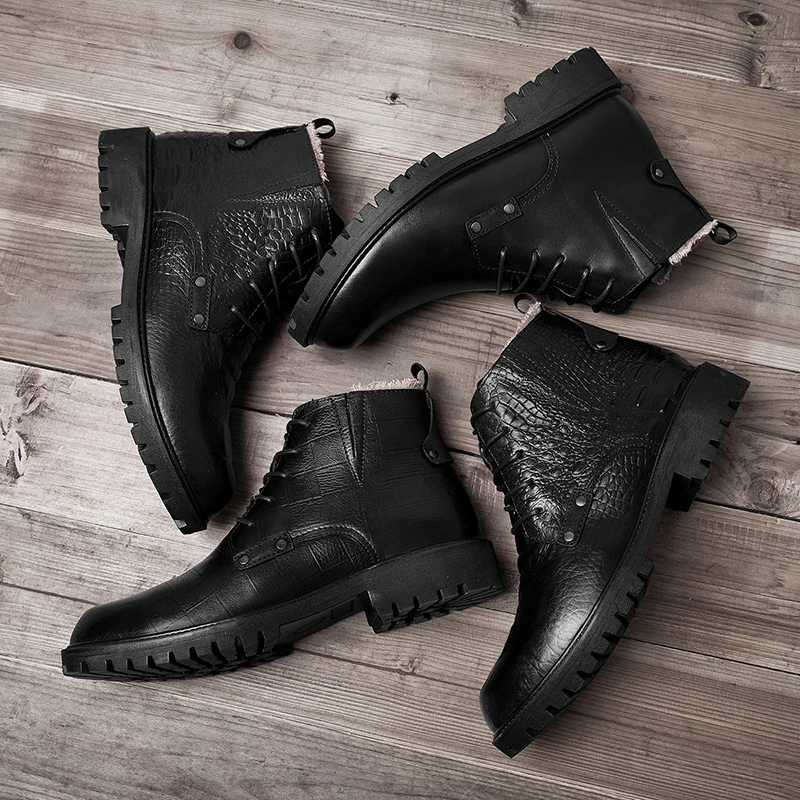 Мужские ботильоны из натуральной кожи черные ботинки с высоким берцем