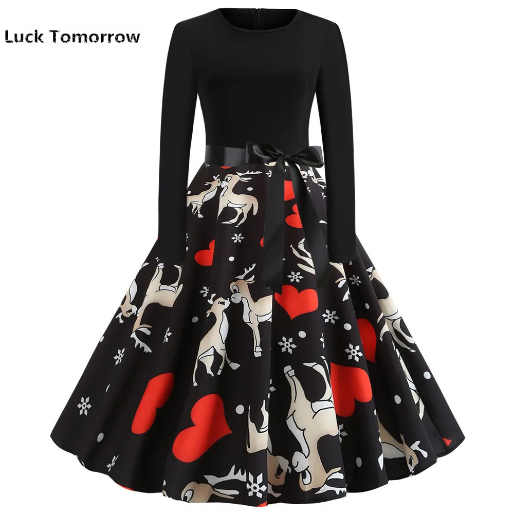 Для женщин элегантные Винтаж красный Рождественский колокольчик платье тонкий