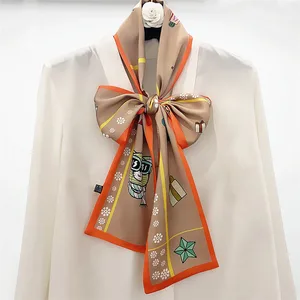 2021 новый весенний шелковый шарф, брендовый двухслойный шарф с рисунком совы, женский модный шейный платок, летние шелковые шарфы для женщин